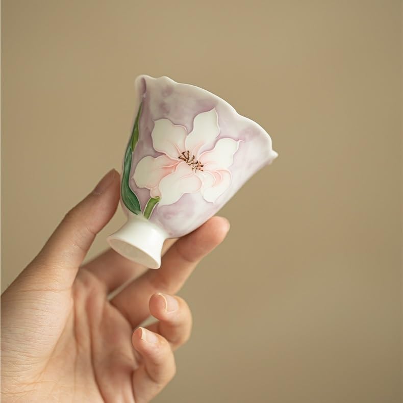 Tea Cup Hand-Painted high-Foot Teacup, Exquisite Flower-mouthed Master, Ceramic Set Soaking Container