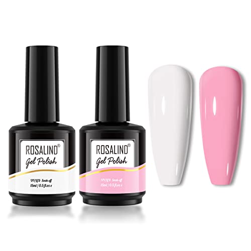 ROSALIND White Pink Gel Nail Polish Set 2PCS 15ML, Solid Gel Nail Polish White Hot Pink Gel Polish Colors, Soak off Spring Summer Gel Nail Polish Soft Pink White Gel Polish for Motherâ€™s Day Nail Gift