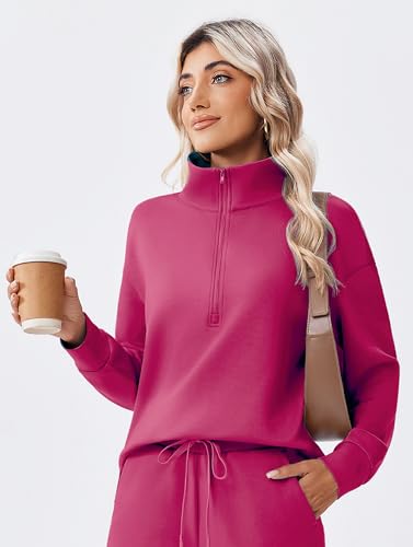 Image of PINSPARK 2 Piece Sets for Women 1 /2 Zip Sweatsuit Loose Fit Sweatshirt Straight Leg Pants 2026 Matching Outfit Fall Tracksuit