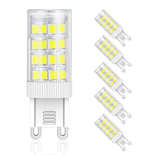 Brolight G9 bombillas led, sin parpadeo, sin luz estroboscópica, no regulable, luz de día (6000K), 5W equivalente a bombillas halógenas de 40W, 400LM, AC85-265V, paquete de 5 [Clase de energía A +]
