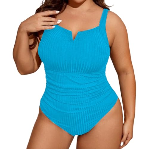 Traje de baño de Tallas Grandes, Bikini de Dos Piezas con Control de Cintura Alta y Tirantes Ajustables. (Sky Blue, XXL)