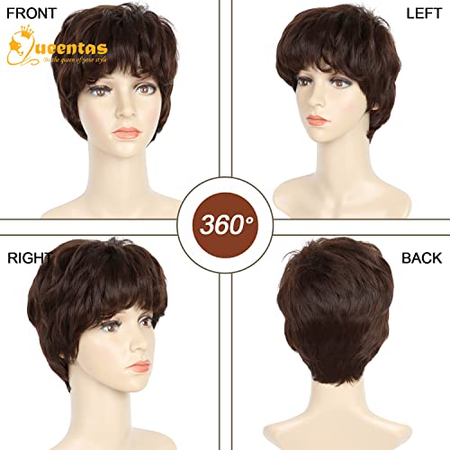 Image of Short Layered Synthetic Pixie Cut Wig for Women with Bangs ,Redish Brown