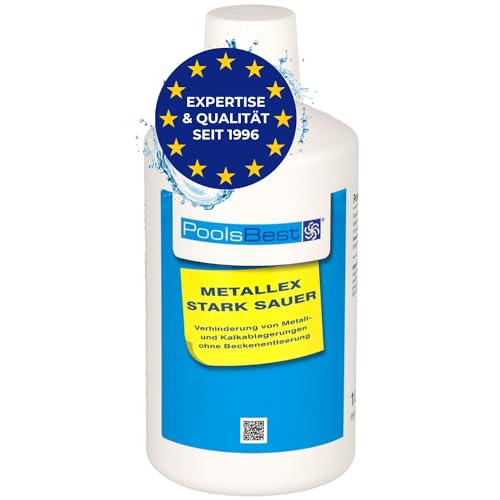 PoolsBest MetallEx 1L I Reinigungsmittel gegen Kalk & Metall im Pool I Pool Reiniger für kristallklares Poolwasser I hochwertiger Metall- & Kalkentferner I Poolreiniger stark sauer I Pool Entkalker