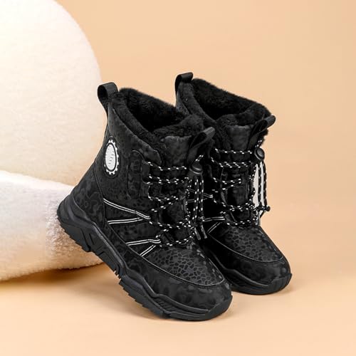 Girl Snow Boots Fashion Snap Lace-Up Warm High Top Girls Ankle Boots Outdoor Kids Waterproof Non-Slip Mid Calf Weather Shoes4