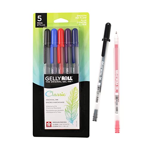 SAKURA Gelly Roll Gel Pens - Medium Point Ink Pen for Journaling, Art, or Drawing - Assorted Colored Ink - 5 Pack