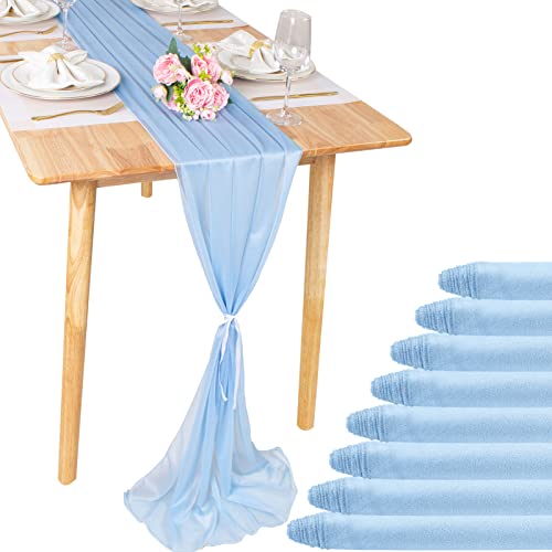 Sajoo 8Pcs Sky Blue Chiffon Table Runners 30X120 Inches Sheer Fabric Table Rustic Party Decoration Runners For Elegant Wedding Decor And Birthday Party Table Decorations #TOP9