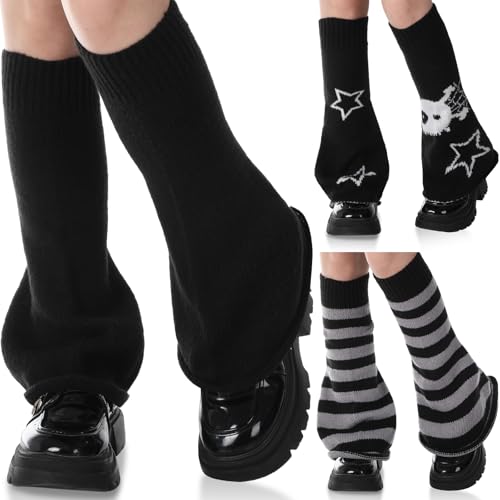 3 Pairs Women Leg Warmers Y2k Knitted Long Leg Warmers Goth Lolita Accessories