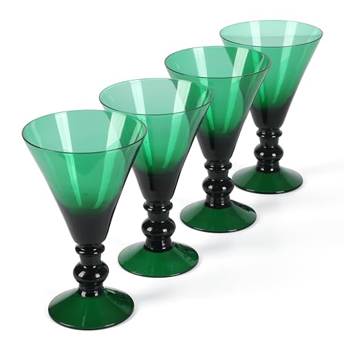 Martha Stewart Crispa 4 Piece 10 Ounce Goblet Martini Handmade Glassware - Jade Green
