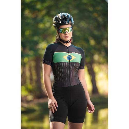 Macaquinho de Ciclismo Feminino Proteção UV Acolchoado Espuma Brasil Preto Mulher (Brasil Preto, GG)
