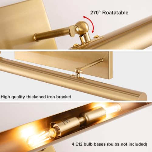 Image of BELS Picture Lights for Wall Hardwired, 30 Inch Gold Wall Lights for Pictures, Dimmable, 270 Adjustable Swing Arm, Hardwired Wall Light for Artwork Poster Portrait Library Display