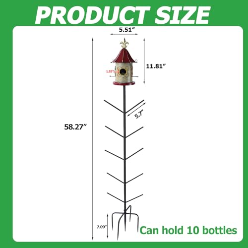Image of 59 inch H Bird House Bottle Tree, Metal Bottle Tree Stand, Large Bird House