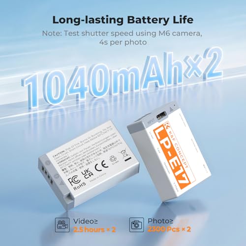 Akumulator K&F CONCEPT LP-E17 o pojemności 1040 mAh z portem USB-C, zestaw 2 sztuk, kompatybilny z aparatami Canon EOS R50 R8 RP R10 R100, M6 II M5 M3 77D T6i 750D T6s 760D T7i 800D T8i 850D Powershot