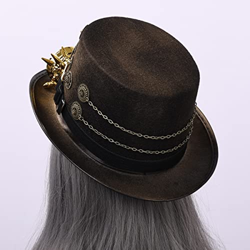 Unisex Victorian Steampunk Top Hat with Goggles and Gears for Men Women Carnival Halloween Cosplay Headwear Accessory (Head circumference: about 58cm/22.8", Brown-1) (61cm/24.02 Inches, black) steampunk buy now online