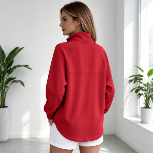 Fleece Quarter Zip Women Sweatshirt Drop Shoulder Mockneck Fall Pullover - image 5