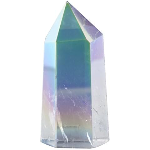 SUNYIK Angel Aura Quartz Titanium Coated Crystal Self Standing 6 Facet Single Point Figurine Sphere,1.2"-2.5" Cover