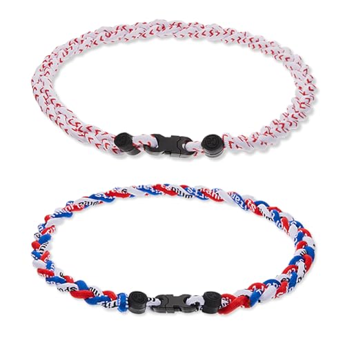 Junkin 2 Pcs Baseball Necklaces, White and Bule