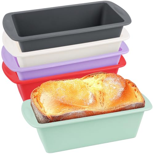 KUDLE 5 Pièces Moule à Cake Silicone, Mini Moule à Pain en Silicone, Moule Silicone air fryer, Rectangulaires Moules à Gâteaux, Moule à Pain Antiadhésif à Démoulage Rapide pour Four, Friteuses à Air