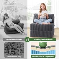 MEGAYES Folding Sofa Bed Convertible 4 in 1 Sleeper Chair Gray Single — image 3