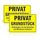 2 StüCk PrivatgrundstüCk Schild,20x30 Cm Betreten Verboten Schild, Reflektierendschild PrivatgrundstüCk Alu,Und Befahren Verboten,Wasserdicht Uv GeschüTzt Einfache Montage（Gelb）