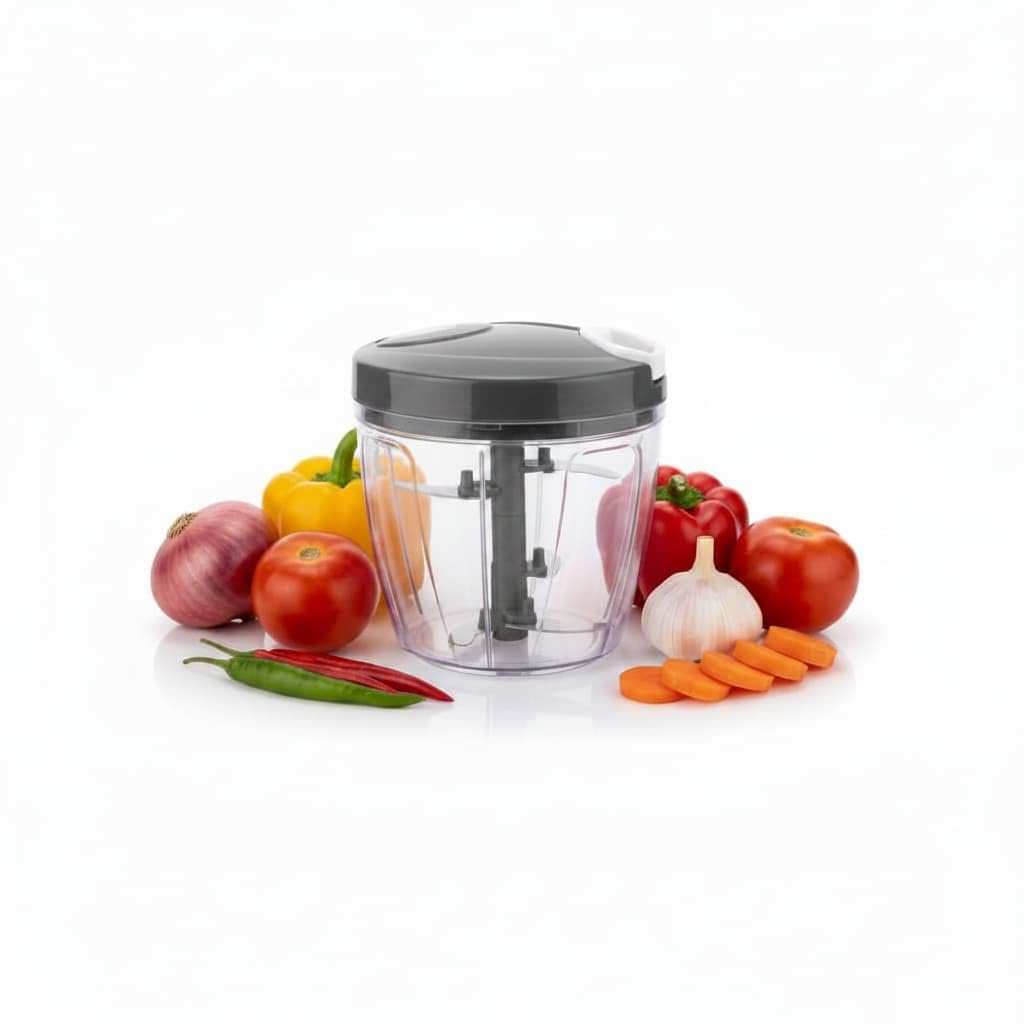 Quick Chopper 1000ml with 5 Stainless Steel Blades – Manual Hand Pull Vegetable & Fruit Chopper | BPA-Free Transparent Bowl | No Electricity Needed-picture-22