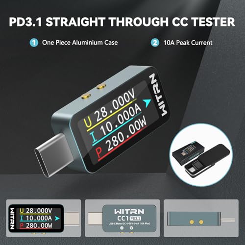 Image of Diymore USB C Power Meter Portable USB-C Tester,Digital Power Meter, for USB-C Phones, Laptops, Chargers and More Voltage Tester Multimeter Tester USB Tester Power Meter USB Power Meter