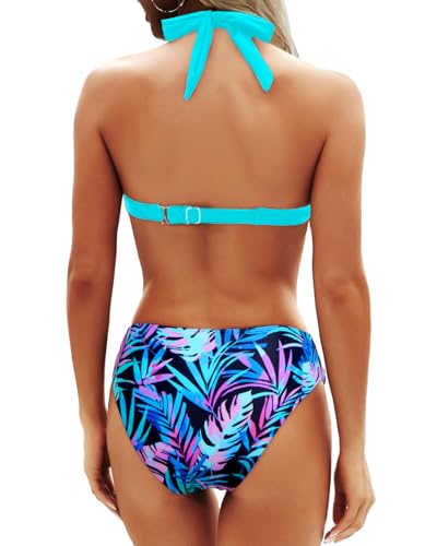 Image of Yonique Women Two Piece Bathing Suits Push Up Bikini Set Halter Swimsuit Vintage Swimwear
