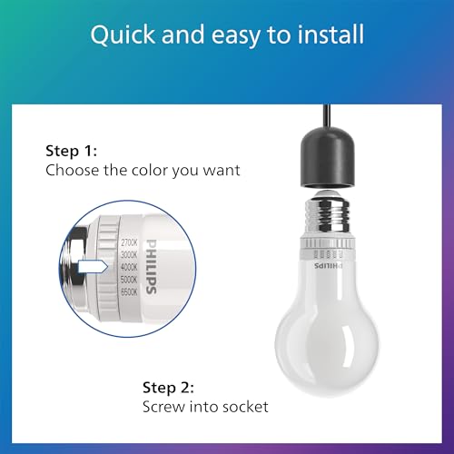 Philips LED Selectable White Bulbs 6-Pack, 6.5 W, A19, 5CCT, Dimmable, EyeComfort, Easy to Use, T20, Frosted Glass, E26, by PHILIPS - Used condition - Image 4
