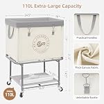 STORAGE MANIAC Rolling Laundry Cart with Storage Shelf, Beige - Image 3