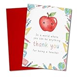 Podagree Thank You Teacher Card Appreciation, In a World Where You Can Be Anything Thank You for Being a Teacher Card, Cute Apple School Supplies Design – 8x5.3 Inch with Envelope