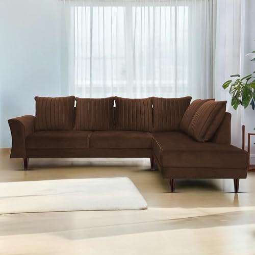 Image of Gratly RHS 4 Seater L Shape Sofa Set for Living Room (Brown Colour) Premium Fabric Sofa
