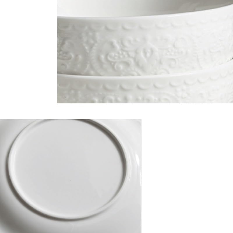 Ceramic Tableware with Relief Designs Western Dinner Bowls in Solid Color Rice