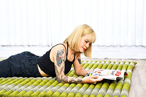 Image of Leewadee - Foldable Floor Mattress - Japanese Roll Up Futon -Trifold Tatami Mat- Guest Floor Bed - Camping Mattress - Thai Massage Mat, Kapok Filled, 75 x 57 inches, Green