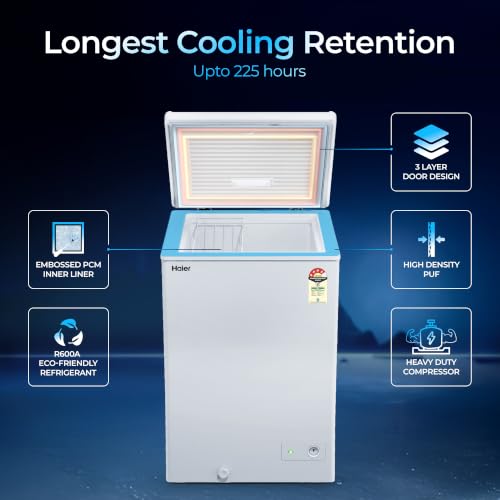 Image of Haier HFC-145SPW4, 4 Star (2026 Star Rating) Single Door Convertible Deep Freezer, Heavy Duty Compressor with inside metal Liner, Compact Design with Removable Gasket (White, 102 L)