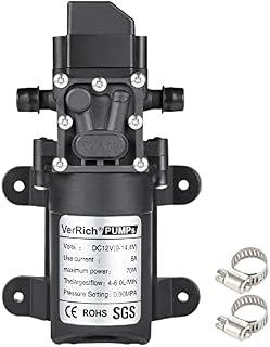 VerRich 12V Water Pumps High Pressure self Priming Diaphragm Pump with 2 Adjustable Hose Clamp for Motorhome,Caravan