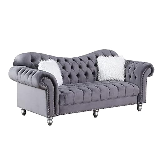 Morden Fort Chesterfield Sofa Grey Velvet, 76" W Tufted Upholstery Sofas, Classic Couches for Living Room Furniture Sets
