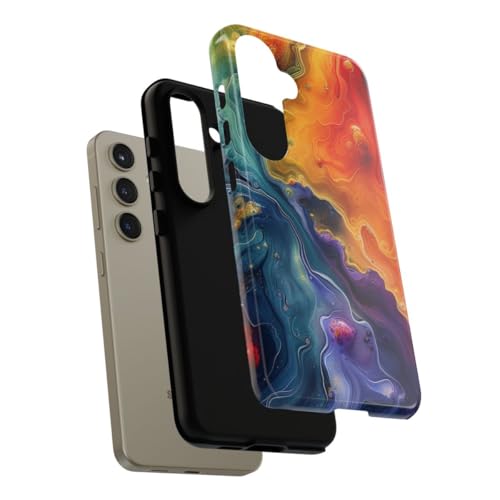 Coque Samsung S24 art fluide abstrait vibrant rigide et brillante multicolore