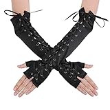 【Angenehm zu Berühren】Diese Hochzeitsbanketthandschuhe für Damen bestehen aus hochwertigem Satinstoff mit schwarzer Satinschnur, die gut zu Ihren Händen passt, ohne Stress und Unbehagen zu verursachen. Der modische Punk-Gothic-Stil ist in der Menge sehr auffällig