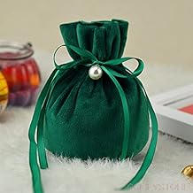 Shiwen 1 bolsa de terciopelo con cordón, decorado con perlas, caja de dulces de boda, regalo de fiesta de cumpleaños (color amarillo fluorescente)