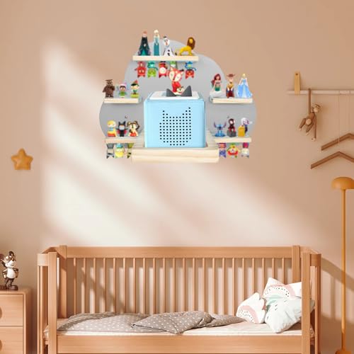 for Tonies Magnetic Floating Shelf, for Toniebox Figures Storage Display Shelf, Cloud-Shaped Wooden Kids Room Decor Easy Install Wall-Mounted Nursery Organizer, Grey by SINTENILL - Image 6