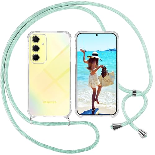ISOI Coque pour Samsung Galaxy A35 5G avec Cordon - Tour de Cou Lanière en Corde - Transparente Silicone Housse avec Cordage Lanyard Case pour Samsung Galaxy A35 5G Collier Cover, Vert