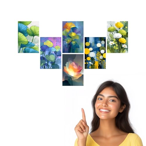 Image of SiddArtify Botanical Wall Art Prints Set - Modern Floral Poster Decor for Living Room Bedroom Office - Set of 2-4x6 Inch - Board (Pack of 6) - Sticker (Pack of 6)