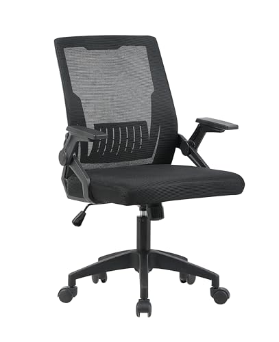 Ergonomic Mid Back Office Chair 300 LBS Capacity Mesh Small Desk Chair Swivel Comfortable Gaming Chair Adjustable 4cm Sliding Flip-Up Armrests for Long Hours Home Office Use,Black image 5