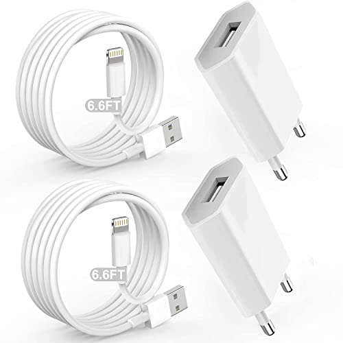 iPhone snellader [Apple MFi gecertificeerd] 2 stuks snellader USB en oplaadkabel iPhone 2 m Lightning-kabel netadapter USB universeel voor iPhone 13/12/11/X/XS/XR/8, iPad