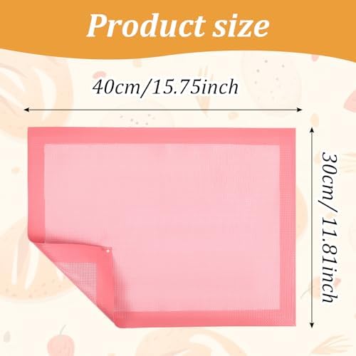 TIESOME 2 Pcs Reusable Baking Sheet Liners, Perforated Silicone Half Sheet Silicone Baking Mats 11.75" x 15.75" Non Stick Mesh Oven Liners for Eclairs Bread Pizza Cookies, Pink - Thumbnail 4
