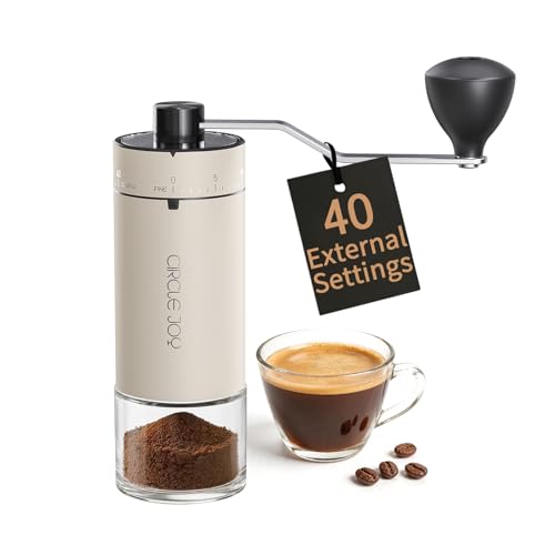 CIRCLE JOY Mini Manual Coffee Grinder with 40 External Adjustable Settings and Ceramic Conical Burr, Portable Stainless Steel Hand Coffee Grinder for Home and Travel