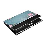 Business Card Holder Name Card Case Women Credit Card ID Box Traditional Oil Painting of Waterlilies and Goldfish Metal Stainless Steel Slim Titanium Coating