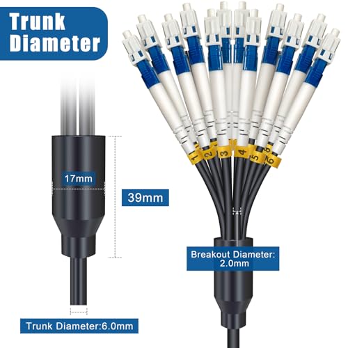 Image of 200 Meters 12 Core Industrial TPU LC to LC Outdoor Armored Fiber Optic Cable, 12 Strands OS2 Single Mode Fiber Patch Cable with LC Connectors, 9 /125um, OD-6mm, Direct Burial LC-LC