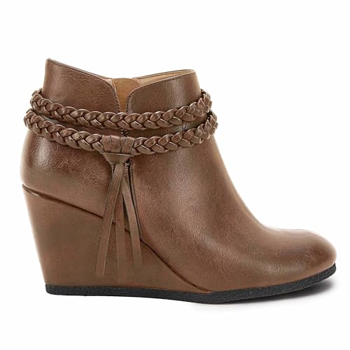 Image of Fashare Womens Wedge Ankle Boots Braided Fringe Strap Western Heeled Fall Booties Dress Shoes