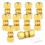 GASHER 10PCS Brass Compression Tube Pipe Fitting Connector, 10mm Tube OD Connector