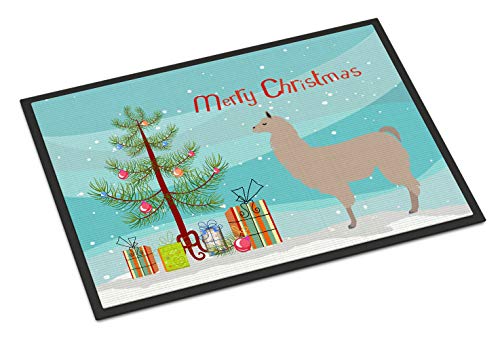 Caroline's Treasures BB9283MAT Llama Christmas Doormat 18x27, Teal Front Door Mat Indoor Outdoor Rugs for Entryway, Non Slip Washable Low Pile, 18H X 27W